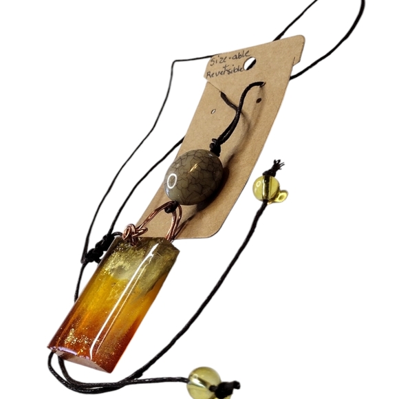 Desert iridescent tiered Glass on Copper bail handmade OOAK reversible Necklace - Picture 4 of 4